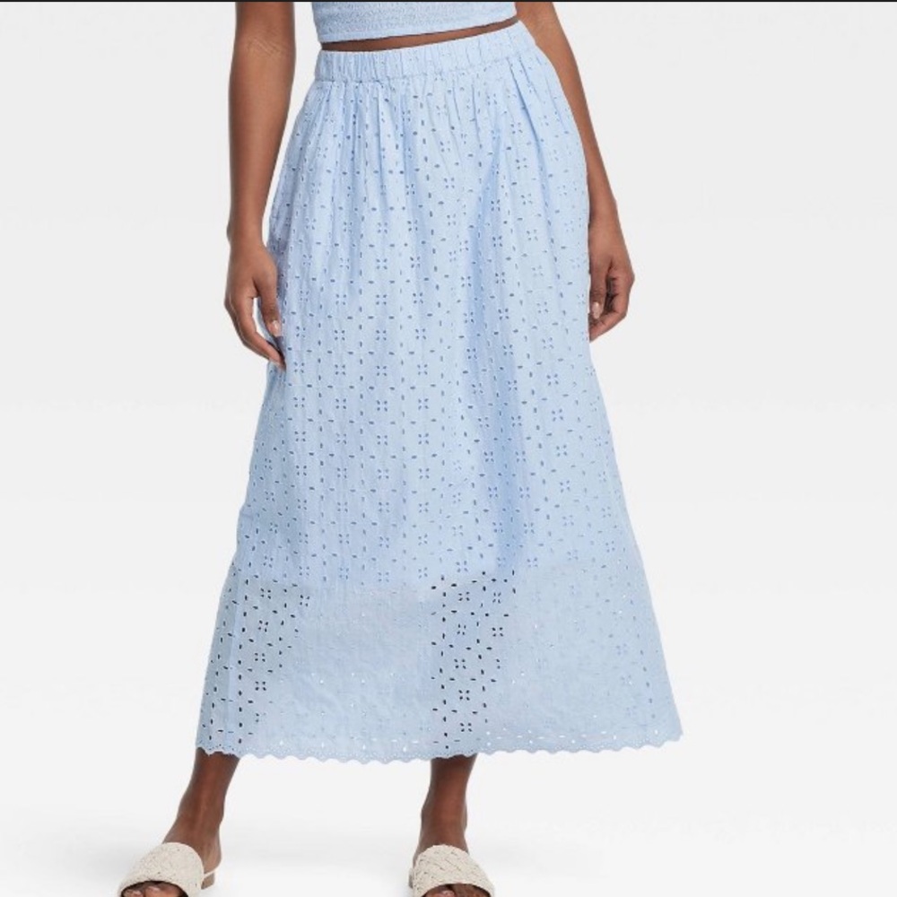 NWT- Universal Thread Blue Smocked A-Line Eyelet Maxi Skirt